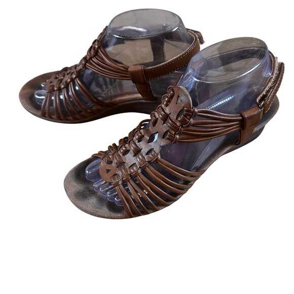 Baretraps Size 8M Synthetic Strappy Wedge Sandals Intricate Weave Design Brown - Picture 5 of 7